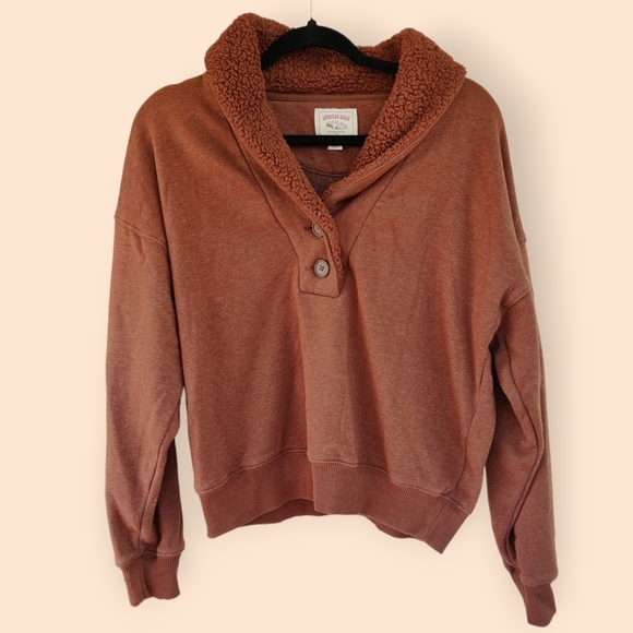 American Eagle Outfitters Tops - American Eagle Small Shawl Collar Brown Sweatshirt Grunge Gorpcore Outdoor